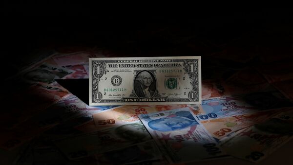 A U.S. dollar banknote is seen on top of Turkish lira banknotes in this picture illustration in Istanbul, Turkey August 14, 2018 - Sputnik Türkiye