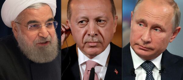 İran Cumhurbaşkanı Hasan Ruhani- Cumhurbaşkanı Recep Tayyip Erdoğan- Rusya Devlet Başkanı Vladimir Putin - Sputnik Türkiye