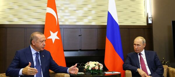 Rusya Devlet Başkanı Vladimir Putin ile Türkiye Cumhurbaşkanı Recep Tayyip Erdoğan Soçi'de - Sputnik Türkiye