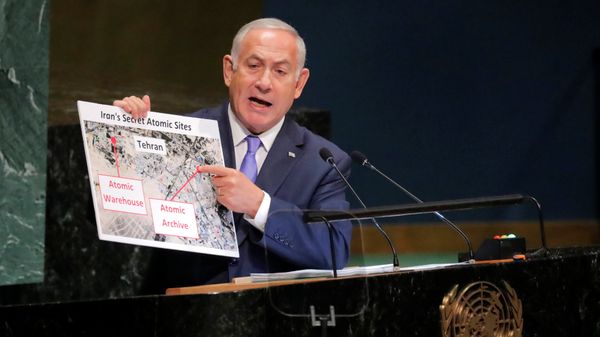 İsrail Başbakanı Benyamin Netanyahu, 73. BM Genel Kurulu konuşmasında yine İran karşıtı sunumlar yaptı. - Sputnik Türkiye