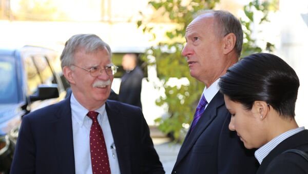 Russian Security Council Secretary Nikolai Patrushev (second from right) and US National Security Adviser John Bolton during a meeting in Moscow. - Sputnik Türkiye