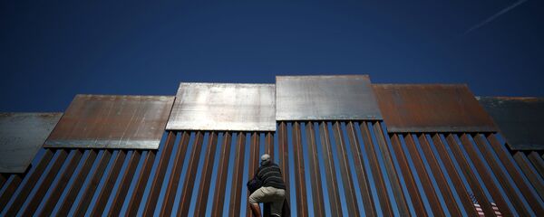 Meksika-ABD sınırındaki çitlere tırmanan bir göçmen - Sputnik Türkiye