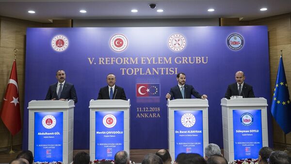 5. Reform Eylem Grubu (REG) Toplantısı - Berat Albayrak, Abdulhamit Gül, Süleyman Soylu, Mevlüt Çavuşoğlu - Sputnik Türkiye