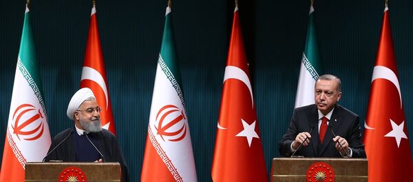 İran Cumhurbaşkanı Hasan Ruhani ile Türkiye Cumhurbaşkanı Recep Tayyip Erdoğan - Sputnik Türkiye