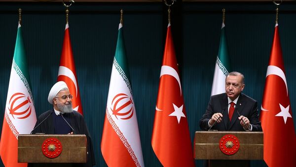 İran Cumhurbaşkanı Hasan Ruhani ile Türkiye Cumhurbaşkanı Recep Tayyip Erdoğan - Sputnik Türkiye
