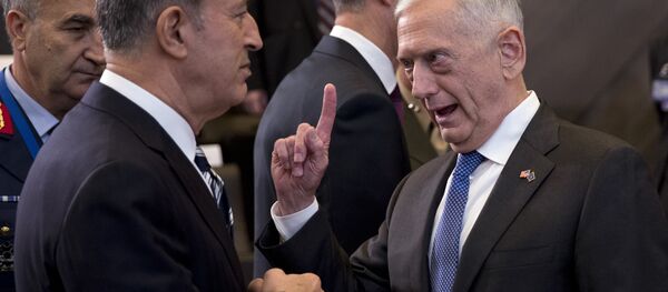 3 Ocak 2018'deki NATO Savunma Bakanları toplantısıda Jim Mattis, Hulusi Akar ile hararetli bir tartışma içinde - Sputnik Türkiye