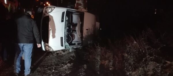 Kocaeli'nin Çayırova ilçesinde sürücüsünün yoldaki köpeğe çarpmamak için manevra yaptığı sırada kontrolden çıkarak devrilen minibüsteki 7 kişi yaralandı. - Sputnik Türkiye