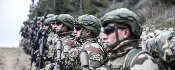 Türk Silahlı Kuvvetleri (TSK) tarafından Suriye sınırındaki birliklere takviye amaçlı gönderilen birlikler, Hatay sınırında eğitim faaliyeti gerçekleştirdi. - Sputnik Türkiye