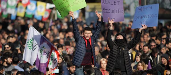 HDP’nin tutuklu milletvekili Leyla Güven’in açlık grevine dikkat çekmek için Diyarbakır'da düzenlenen miting - Sputnik Türkiye