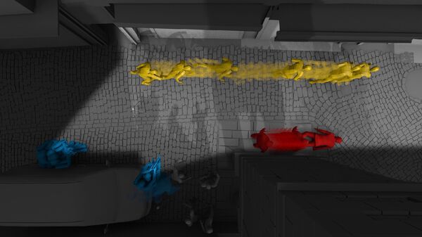 Tahir Elçi’nin bedeninin konumu ve yönelimi kamera kalibrasyonu sayesinde hesaplanmıştır. Bağımsız Adli Tıp Uzmanı Dr. Ümit Biçer’in uzman görüşüne dayanarak Elçi’nin kafasından vurulduğu anda ayakta olabileceği en geniş alana dair tahmin yürütmek mümkündür. - Sputnik Türkiye