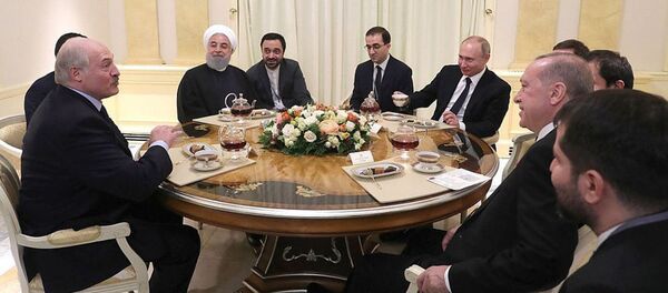 Rusya Devlet Başkanı Vladimir Putin, Cumhurbaşkanı Recep Tayyip Erdoğan, İran Cumhurbaşkanı Hasan Ruhani, Belarus Devlet Başkanı Aleksandr Lukaşenko - Sputnik Türkiye