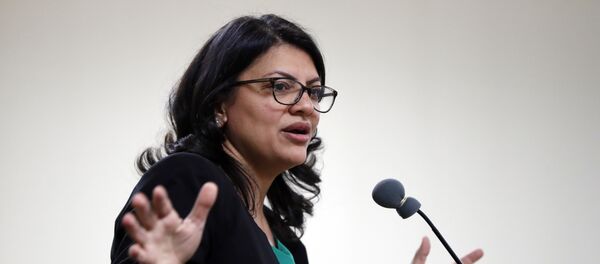 Rashida Tlaib, Democratic candidate for Michigan's 13th Congressional District, speaks at a rally in Dearborn, Mich., Friday, Oct. 26, 2018.  - Sputnik Türkiye