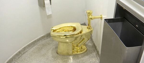 İtalyan çağdaş sanatçı Maurizio Cattelan'ın 'Amerika' adını verdiği 18 karatlık som altından klozet - Sputnik Türkiye