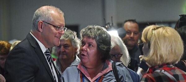 Ülke Kadınlar Birliği (CWA) tarafından düzenlenen etkinliğe katılan Avustralya Başbakanı Scott Morrison yumurtalı protestoyla karşılaştı. - Sputnik Türkiye