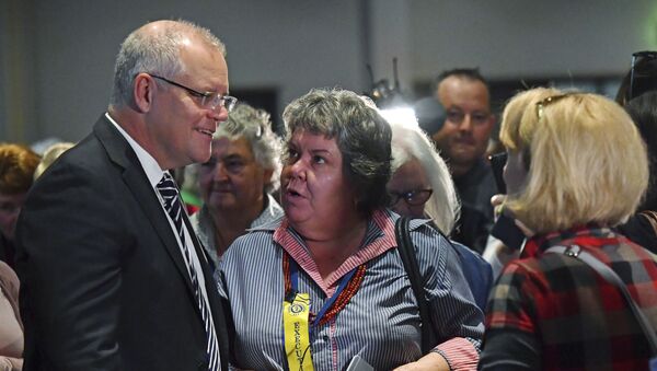 Ülke Kadınlar Birliği (CWA) tarafından düzenlenen etkinliğe katılan Avustralya Başbakanı Scott Morrison yumurtalı protestoyla karşılaştı. - Sputnik Türkiye