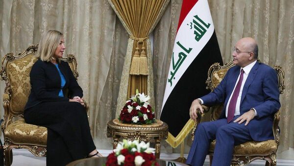 Irak Cumhurbaşkanı Berhem Salih, başkent Bağdat'taki konutunda Avrupa Birliği Dışişleri ve Güvenlik Politikaları Yüksek Temsilcisi Federica Mogherini'yi kabul etti.  - Sputnik Türkiye