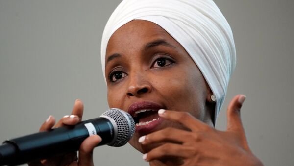 U.S. Rep Ilhan Omar (D-MN) takes part in a discussion on Impacts of Phobia in Our Civic and Political Discourse during the Muslim Caucus Education Collective’s conference in Washington, U.S., July 23, 2019.  REUTERS/Kevin Lamarque - Sputnik Türkiye