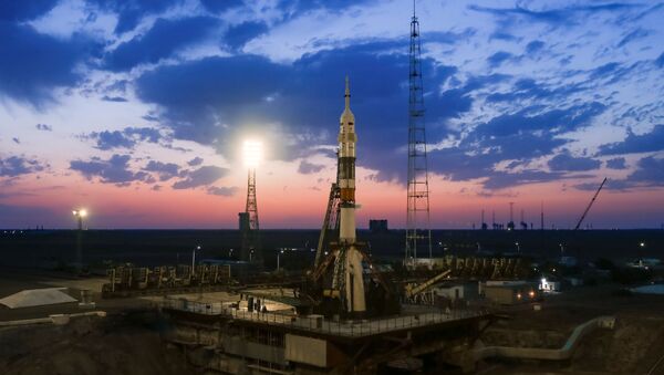 The Soyuz MS-13 spacecraft is set on the launchpad during the sunset at the Baikonur Cosmodrome, July 20, 2019.  - Sputnik Türkiye