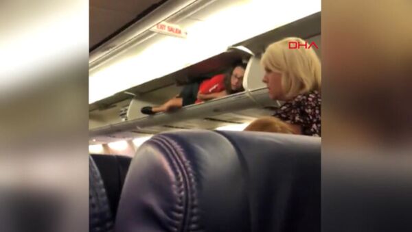 Kabin görevlisi, uçaktaki bagaj bölümüne tırmanıp yolcularla sohbet etti - Sputnik Türkiye