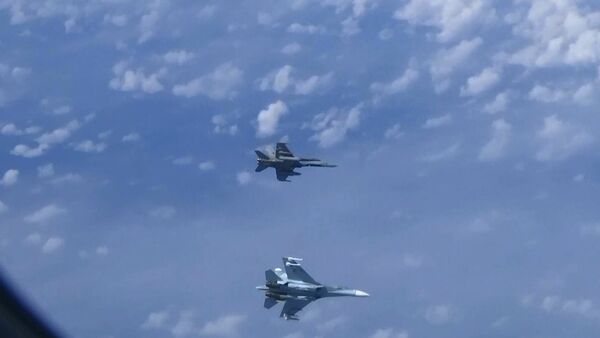 Su-27 uçakları, Rusya Savunma Bakanı Şoygu’nun uçağına yaklaşmaya çalışan NATO uçağını uzaklaştırdı - Sputnik Türkiye