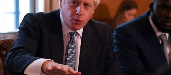 Boris Johnson Downing Street 10 Numara'da yuvarlak masa toplantısında - Sputnik Türkiye
