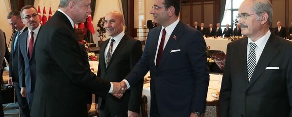 Recep Tayyip Erdoğan, Tunç Soyer, Ekrem İmamoğlu ve Yılmaz Büyükerşen - Sputnik Türkiye