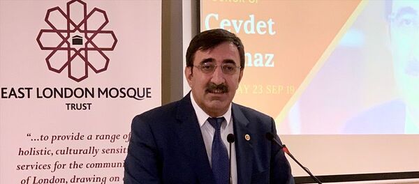 AK Parti Genel Başkan Yardımcısı Cevdet Yılmaz (ortada), Londra'da İngiltere Kahramanmaraşlılar Eğitim ve Kültür Derneği’nde düzenlenen toplantıya katıldı. - Sputnik Türkiye