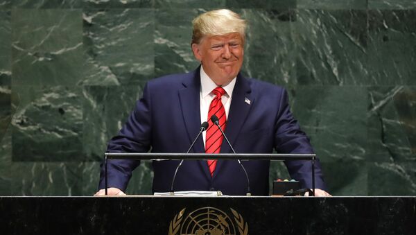 Donald Trump 24 Eylül 2019'da 74. BM Genel Kurulu'na hitap ederken - Sputnik Türkiye