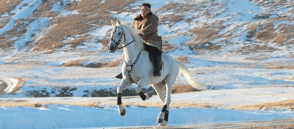 Kuzey Kore Lideri Kim Jong-un’un, ülkede kutsal kabul edilen Paektu Dağı’na beyaz bir ata binerken görüntüleri yayımlandı.  - Sputnik Türkiye