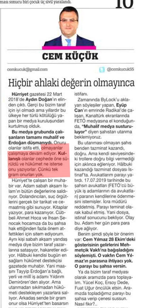 Cem Küçük'ün Hürriyet eleştirisine internette ayar: 'Hükümet ne isterse onu yazıyorlar, onurları yok' ifadesi kaldırıldı - Sputnik Türkiye