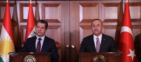 Dışişleri Bakanı Mevlüt Çavuşoğlu (fotoğrafta) ile IKBY Başbakanı Mesrur Barzani, Dışişleri Resmi Konutu'ndaki görüşmelerinin ardından ortak basın toplantısı düzenledi. - Sputnik Türkiye