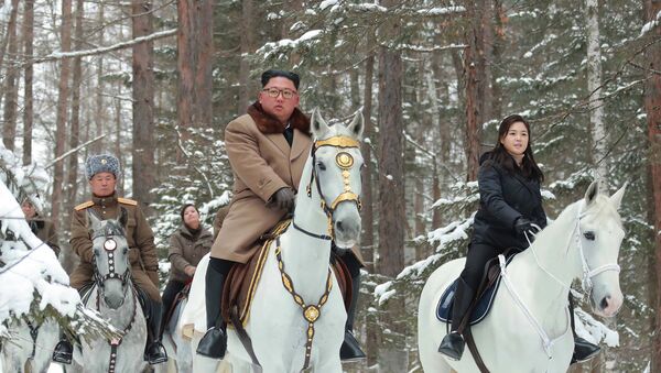 Kuzey Kore Lideri Kim Jong-un’un, ailesinin köklerinin dayandığı iddia edilen ‘kutsal’ Paektu Dağı’nda beyaz bir ata binerken görüntüleri yayımlandı.  - Sputnik Türkiye