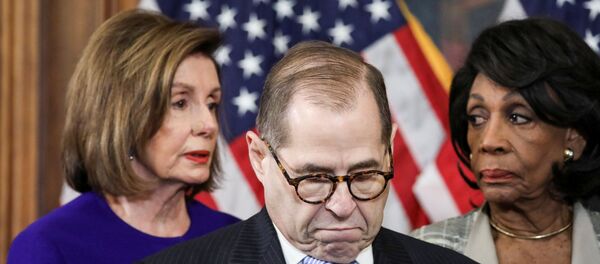 House Judiciary Chairman Jerrold Nadler (D-NY) stands with U.S. House Speaker Nancy Pelosi (D-CA), House Financial Services Chairwoman Maxine Waters (D-CA) and other House committee chairs at a news conference to announce articles of impeachment against U.S. President Donald Trump on Capitol Hill in Washington, U.S., December 10, 2019. REUTERS/Jonathan Ernst House Judiciary Chairman Jerrold Nadler (D-NY) stands with U.S. House Speaker Nancy Pelosi (D-CA), House Financial Services Chairwoman Maxine Waters (D-CA) and other House committee chairs at a news conference to announce articles of impeachment against U.S. President Donald Trump on Capitol Hill in Washington, U.S., December 10, 2019. REUTERS/Jonathan Ernst - Sputnik Türkiye