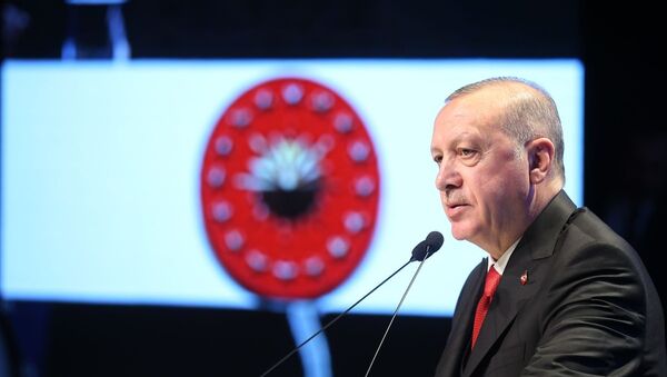 Türkiye Cumhurbaşkanı Recep Tayyip Erdoğan, Haliç Kongre Merkezi'nde düzenlenen 2019 Necip Fazıl Ödülleri Töreni'ne katıldı. - Sputnik Türkiye