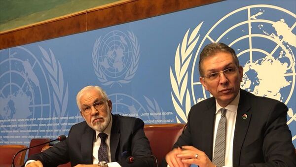 Libya Ulusal Mutabakat Hükümeti (UMH) Dışişleri Bakanı Muhammed et-Tahir Seyyale (solda), Birleşmiş Milletler (BM) İnsan Hakları Konseyi'nin 43. oturumu için geldiği İsviçre'nin Cenevre kentinde basın toplantısı düzenledi. - Sputnik Türkiye