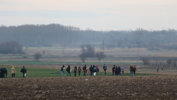 Göçmenler, Pazarkule Sınır Kapısı'na ulaşmak için tarlalardan geçerek, Meriç Nehri'ne ulaşmaya çalışıyorlar - Sputnik Türkiye