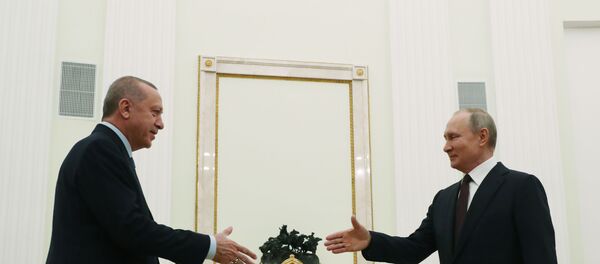  Türkiye Cumhurbaşkanı Recep Tayyip Erdoğan ve Rusya Devlet Başkanı Vladimir Putin, Moskova'da bir araya geldi. - Sputnik Türkiye