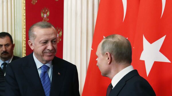 Moskova’da Cumhurbaşkanı Recep Tayyip Erdoğan ve Rusya Devlet Başkanı Vladimir Putin başkanlığında düzenlenen zirve - Sputnik Türkiye
