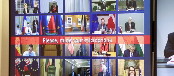 Avrupa Konseyi'nde Avrupa Birliği ülkelerinin liderleriyle yapılan koronavirüs konferansı - Sputnik Türkiye