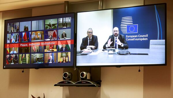 Avrupa Birliği (AB) Konseyi Başkanı Charles Michel'in çağrısı üzerine yapılan koronavirüs gündemli video konferans - Sputnik Türkiye