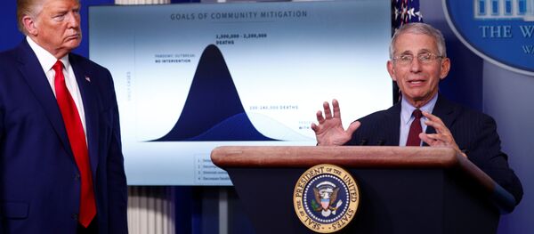 Doktor Deborah Birx ve Doktor Antony Fauci, Beyaz Saray'da ABD Başkanı Donald Trump'ın da katıldığı basın toplantısında ülkedeki salgına ilişkin yapılan tahminler konusunda sunum yaptı. Doktor Deborah Birx ve Doktor Antony Fauci, Beyaz Saray'da ABD Başkanı Donald Trump'ın da katıldığı basın toplantısında ülkedeki salgına ilişkin yapılan tahminler konusunda sunum yaptı. - Sputnik Türkiye