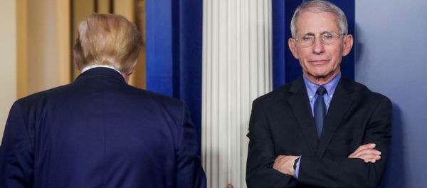 Beyaz Saray'da Koronavirüs Görev Gücü günlük basın toplantısının ardından Donald Trump ayrılır, Dr. Anthony Fauci sütuna dayanarak beklerken Beyaz Saray'da Koronavirüs Görev Gücü günlük basın toplantısının ardından Donald Trump ayrılır, Dr. Anthony Fauci sütuna dayanarak beklerken - Sputnik Türkiye
