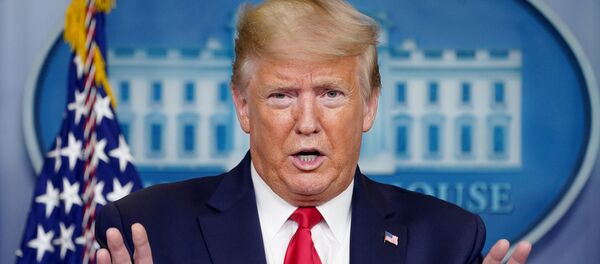 ABD Başkanı Donald Trump, Beyaz Saray'da düzenlenen günlük Koronavirüs Görev Gücü basın toplantısında açıklamalarda bulundu. ABD Başkanı Donald Trump, Beyaz Saray'da düzenlenen günlük Koronavirüs Görev Gücü basın toplantısında açıklamalarda bulundu. - Sputnik Türkiye