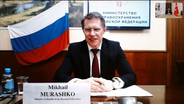  Sağlık Bakanı Fahrettin Koca, Rusya Sağlık Bakanı Mihail Muraşko ile video konferans yöntemiyle görüştü. - Sputnik Türkiye