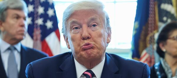ABD Başkanı Donald Trump, yeni tip koronavirüs (Kovid-19) salgınıyla mücadele kapsamında küçük işletmeler ve sağlık merkezlerine destek ve daha fazla test yapılması amacıyla sunulan ve Kongre'den geçen 484 milyar dolarlık ek bütçe yasasını imzalarken - Sputnik Türkiye