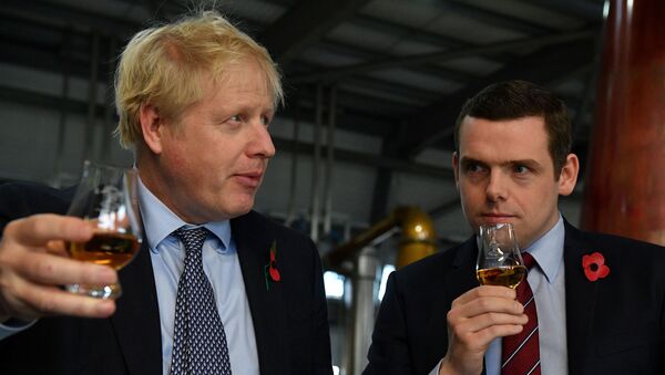 İngiltere Başbakan Boris Johnson ile Devlet Bakanı ve İskoç Muhafazakâr Parti üyesi Douglas Ross - Sputnik Türkiye