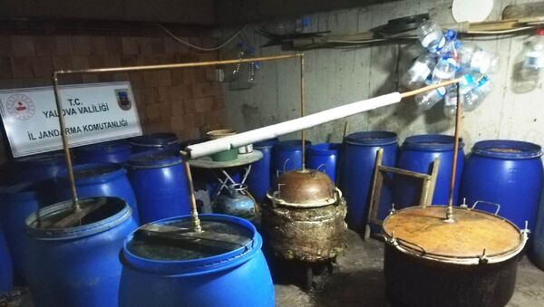 Yalova'nın Altınova ilçesinde iki evde 5 bin 500 litre kaçak içki ele geçirildi. - Sputnik Türkiye